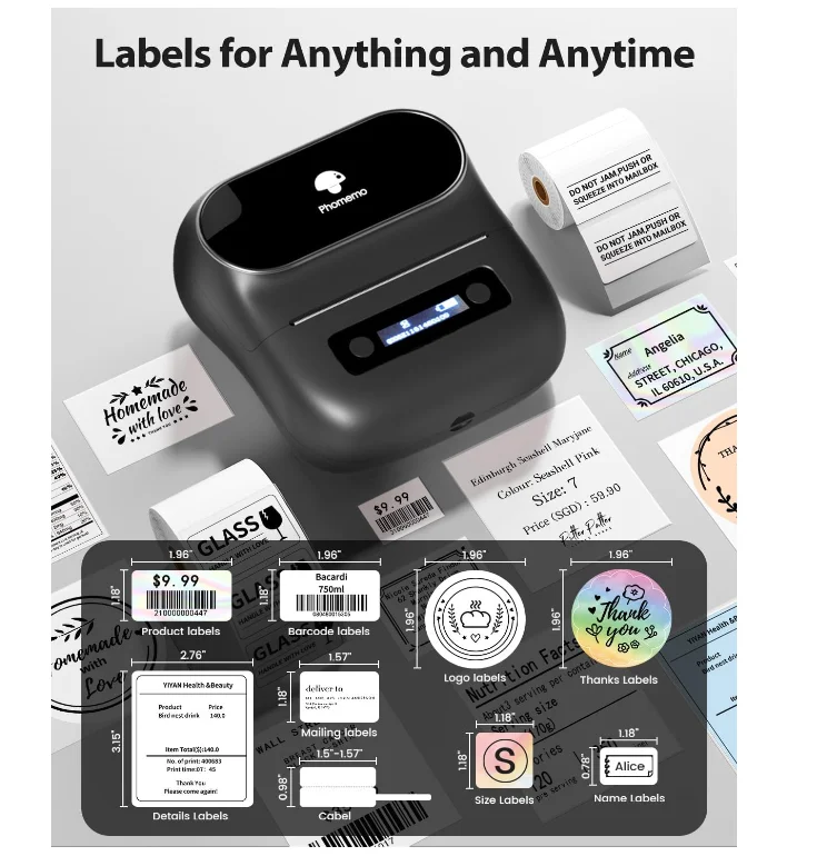 Phomemo M220 Bluetooth Label Maker With Case - 3.14 Inch Thermal Printer For Barcodes & Organization