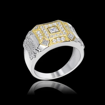 High Quality 5A Cz Iced Out 18k Gold Plated 925 Sterling Silver Hypoallergenic Eternity Square Rings For Women