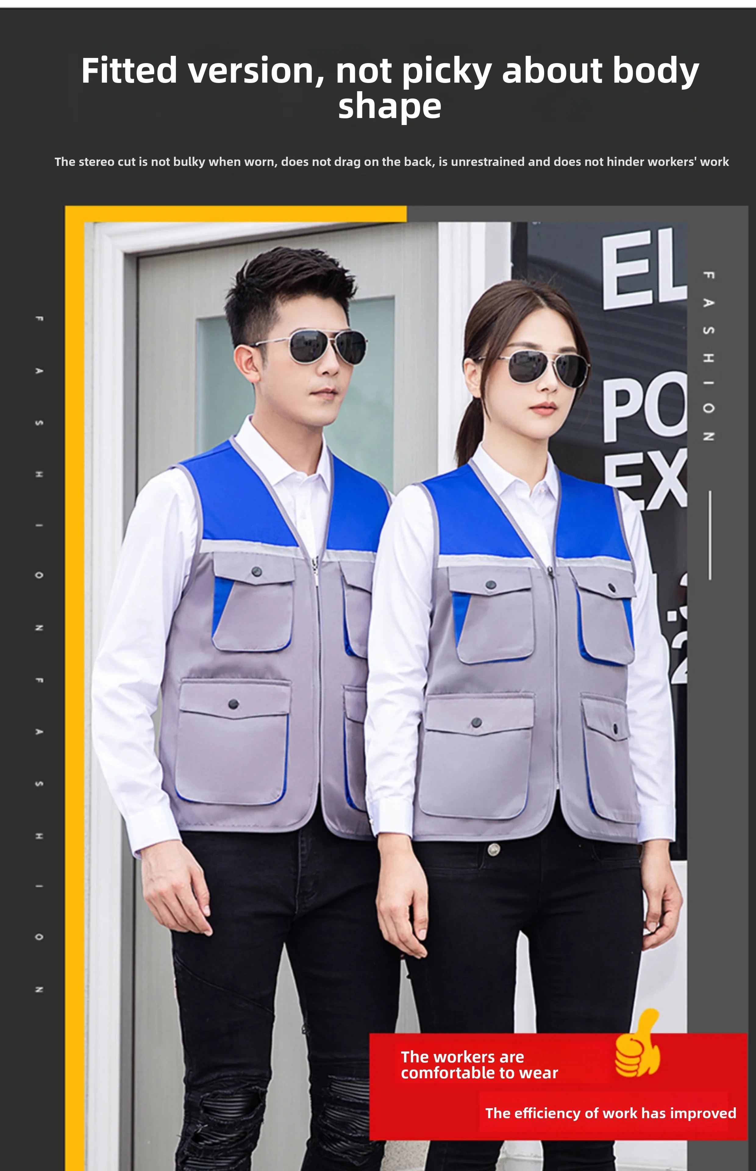 Hi-Vis Safety Work Vest with Multi-Pockets Customized Logo Reflective Clothing for Photography & Fishing