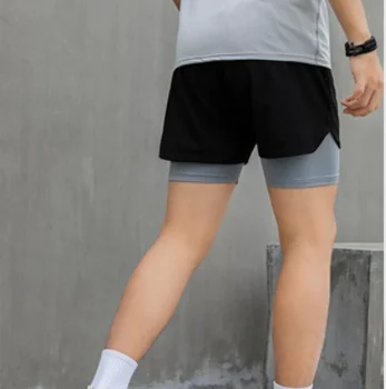 New arrival men 2 in 1 gym shorts fitness sportswear running training quickly dry breathable sports shorts men