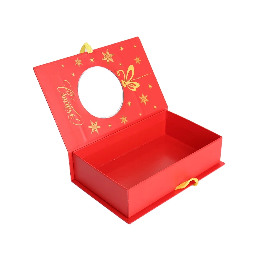 product custom book shaped gift box with pvc window factory rigid paper packaging for christmas uv coating hot stamping sponge liner-6