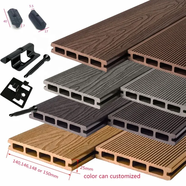 wooden grain deep embossing anti-slip wpc outdoor decking composite decking for outdoor project