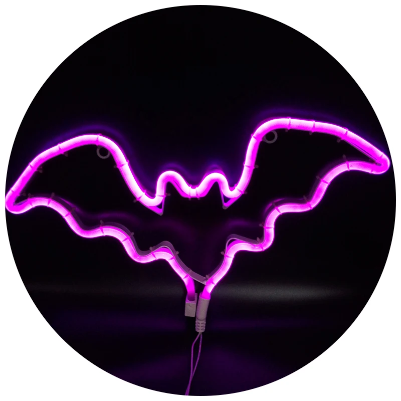 ul 120v蝙蝠形万圣节装饰led霓虹灯紫色万圣节灯