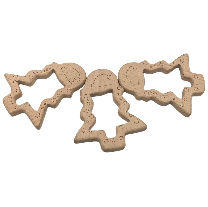 Оптовая продажа, новые детские товары, аксессуары для прорезывания зубов в форме рождественской елки, ожерелье из Букового дерева, подвески, деревянные формы прорезывателя для зубов