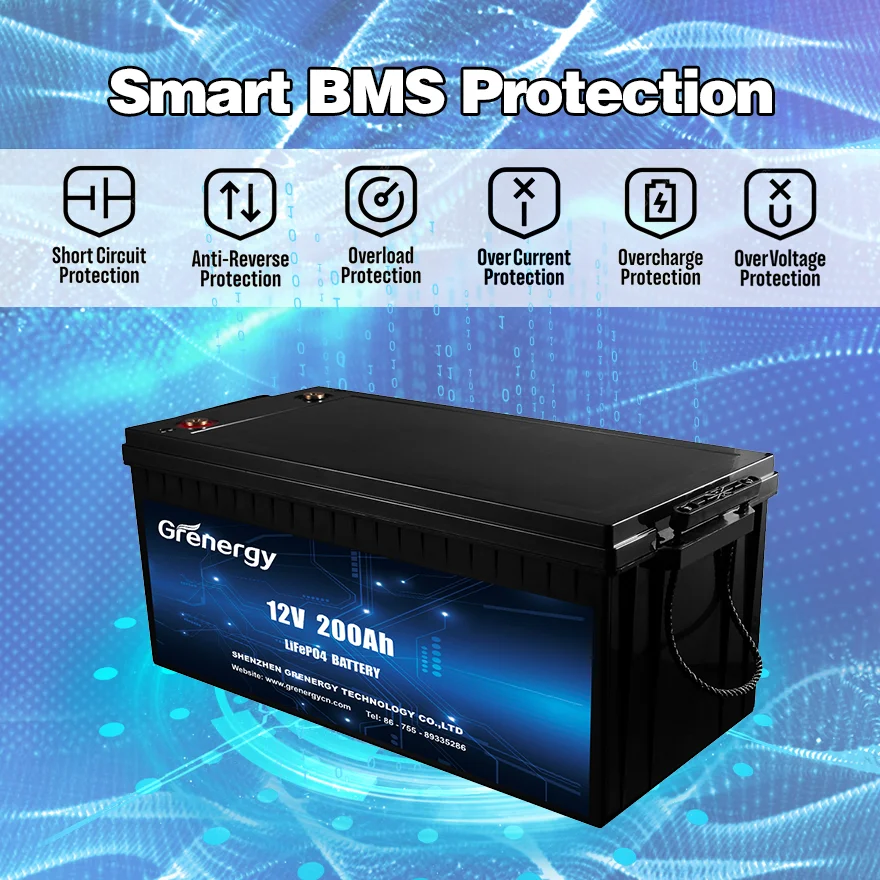 Smart APP UL CE 2Kw Battery Lithium Ion RV Lifepo4 Battery Pack 480Wh 12V 100Ah 200Ah 500Ah App BMS Solar Power for Boat