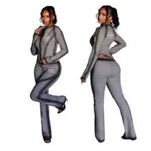 Custom Logo 2026 New Printed Women Loungewear Knit Outfits Long Sleeve Printed Bodycon Women Two Piece Sweatsuits