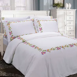 Beautiful Cotton Bedsheet Embroidery Comforter Set Bedding Set 100% Cotton White Bed Sheets