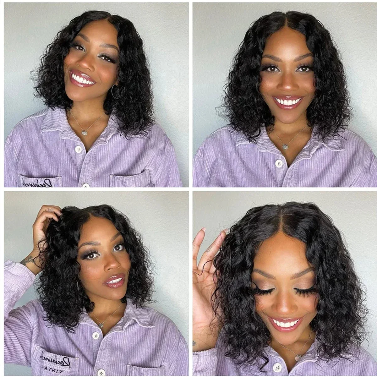 Deep Wave Bob Wig 180 Density T Part Lace Frontal Human Hair Peruvian Remy Curly Short Bob Wig_voghion.com