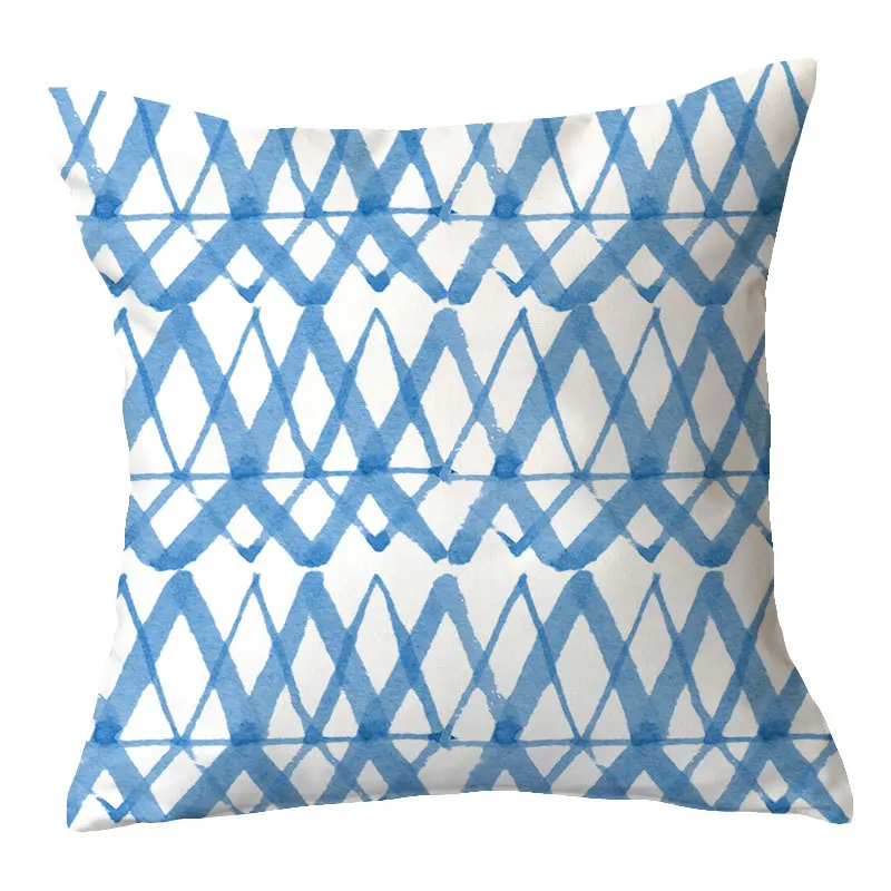 Modern Comfortable Decorative Pillow Case Blue Striped Cushion Cover