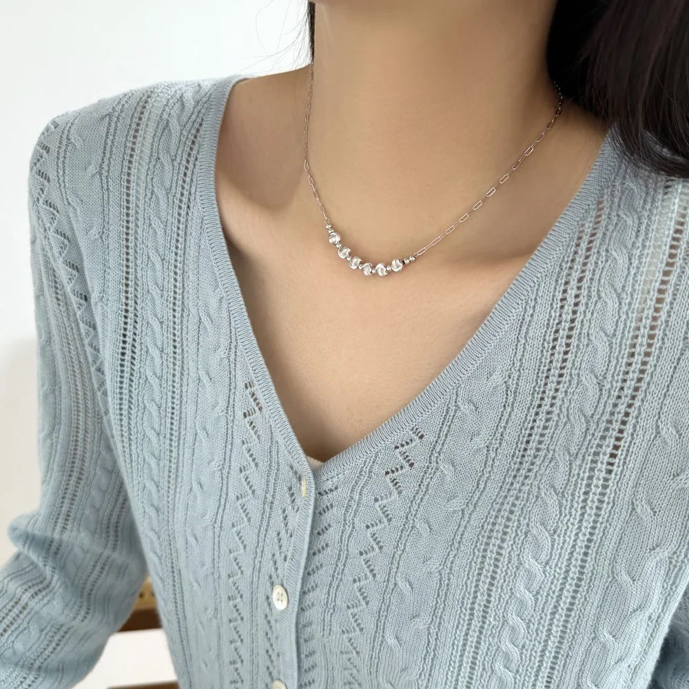 KAKODIY Dainty Design 925 Sterling Silver Rhodium 18K Gold Plated Chain Five Circles Polished Finish Beads Pendant Necklace for Women detail 4
