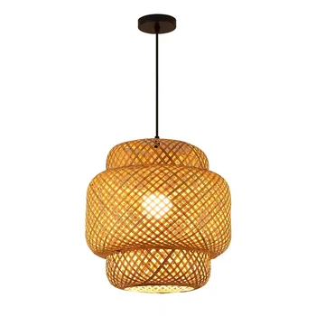 High quality Bamboo Restaurant Hotel Luxury Modern Hanging Lamp Shade Home Decor Natural Rattan Wicker Woven Chandeliers