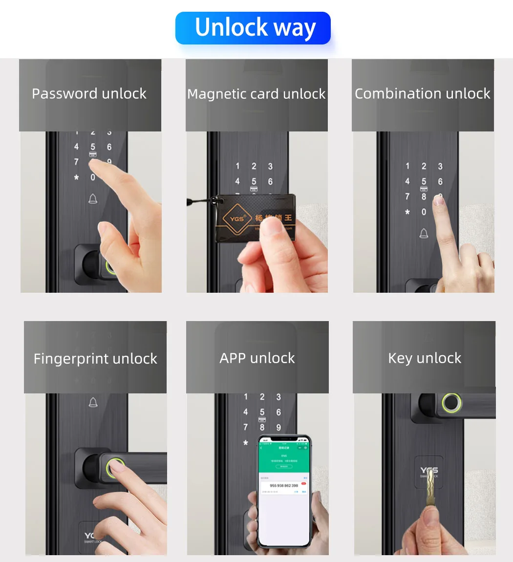 Fingerprint Digit Password Digital Door Locks Finger Silver Garage Door Smart Lock With Deadbolt Guest Access Guide Left Hand
