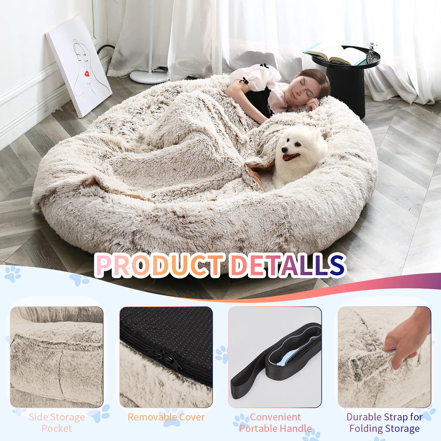 New fluffy customized calming washable luxury extra large big plush giant human sized xxl dog bed for human factory