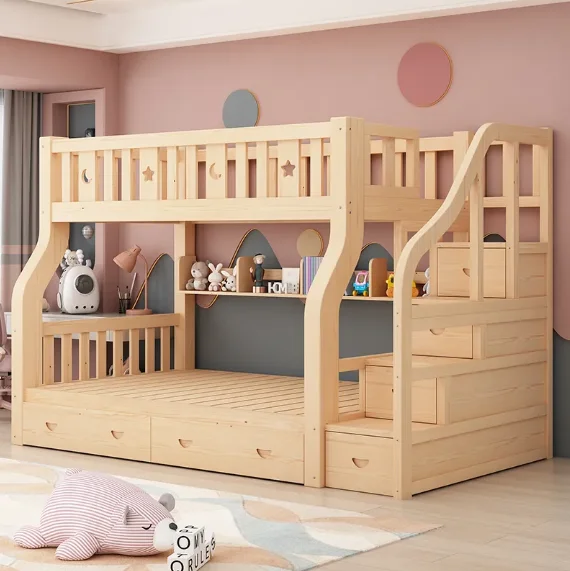 Detachable Metal Frame Bunk Bed with Solid Wood Design OEM