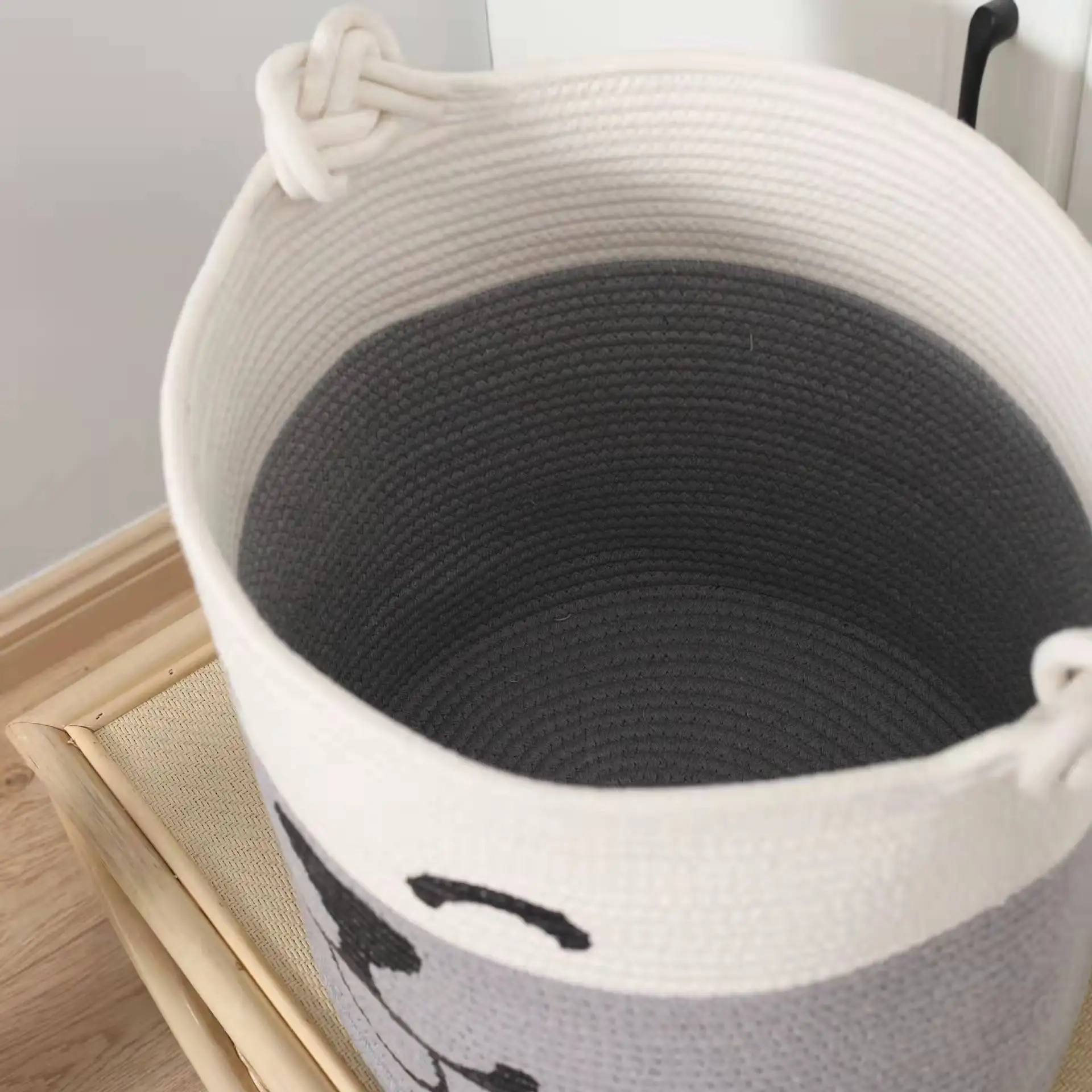 Baby Laundry Basket Bear Decorative Cotton Rope Toy Storage Basket Woven Baby Nursery Hamper with Handles