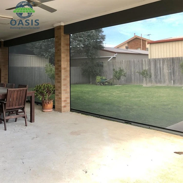 Roller Motorized Smart Zip Side Track Screen Window Shade Blinds for Pergola Roof