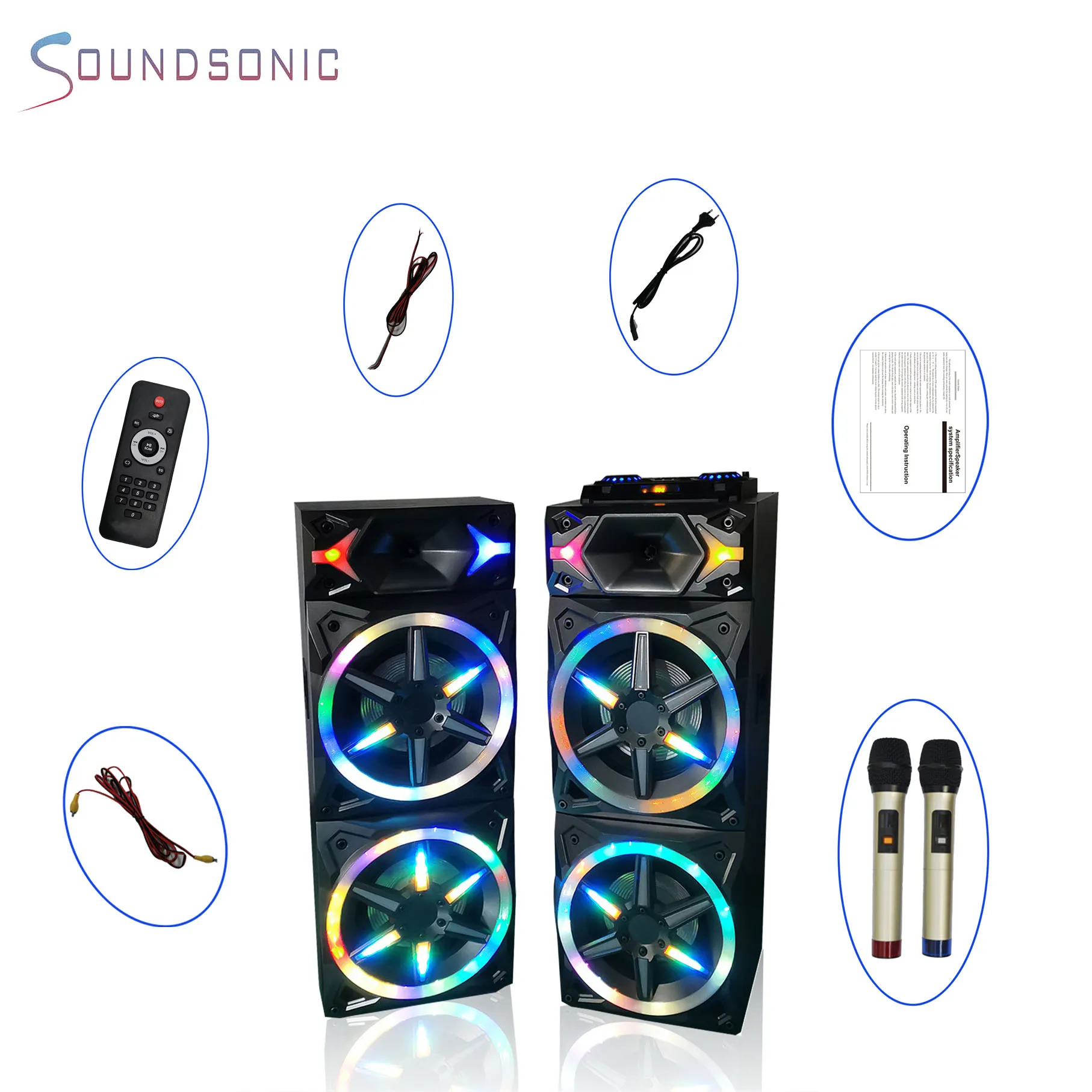 Производитель сабвуфер Большой питание двойной 10-дюймовый беспроводной BT pa открытый бас спикер партии караоке с беспроводным микрофоном *