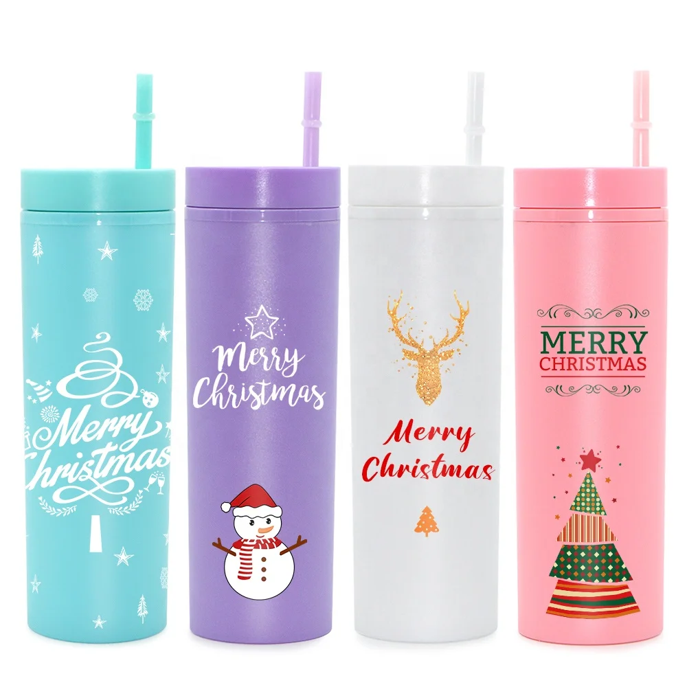 16oz Double Wall Skinny Tumbler Straw Cup Acrylic Personalized Plastic ...