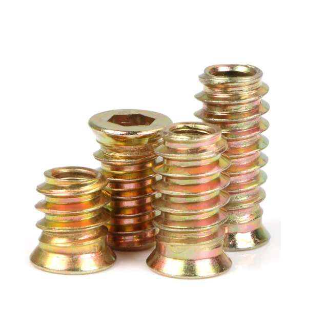 Furniture Steel Self Tapping M6 Sleeve Furniture Inside and Outside Tooth Insert Recessed Micro Copper Nut Screw for Wood