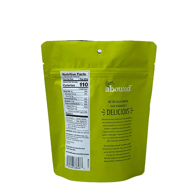 Small MOQ Custom Printed Matte Biodegradable Mylar Bags Aluminum Foil Stand up Packaging for Apple Freeze Dried Fruit Noodle Use