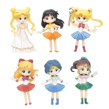 9CM 6PCS/SET 4th Generation Pretty Soldier Sailor Moon Cosplay Cartoon Collectible Plastic Model Anime Figure PVC Model Gifts
