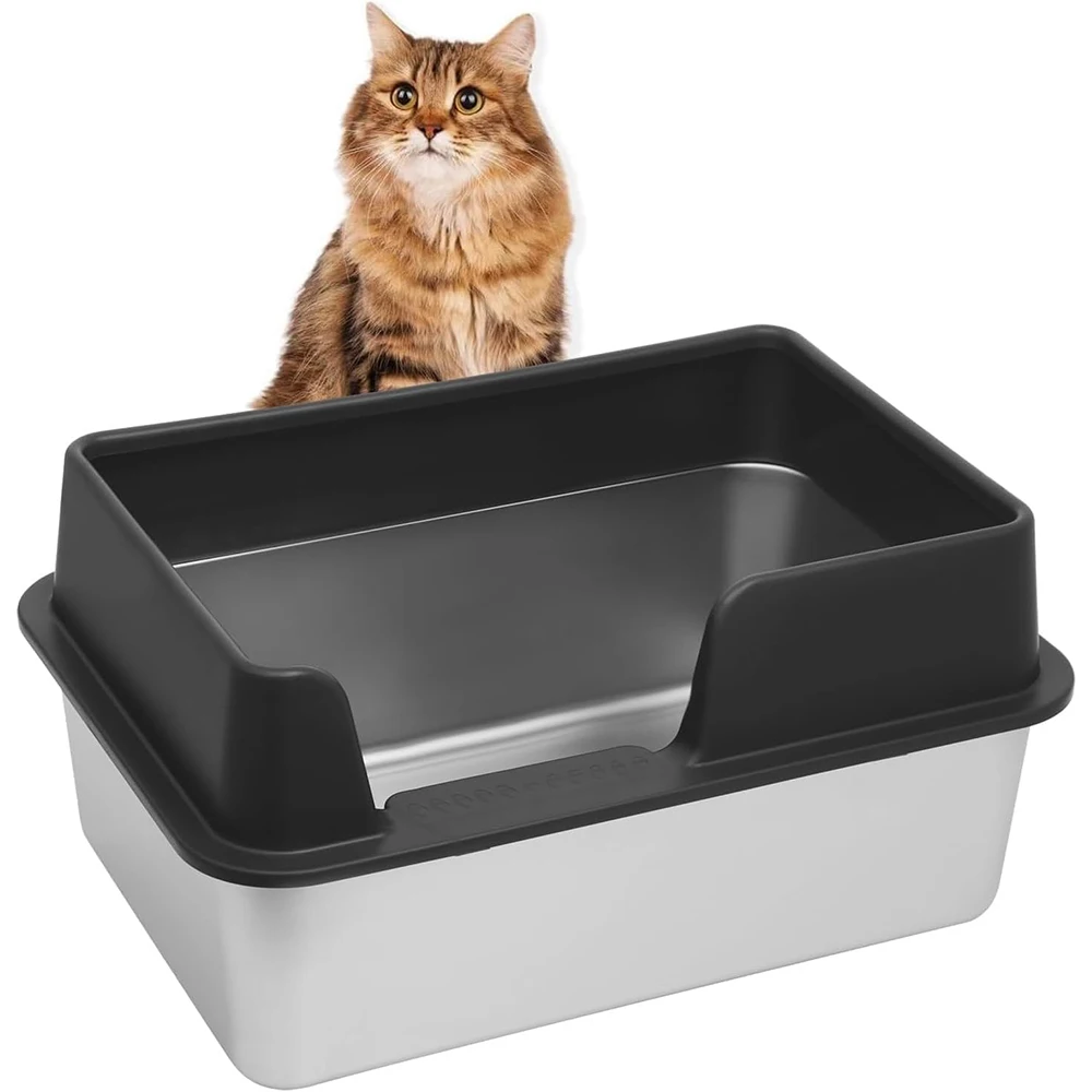 Large Stainless Steel Cat Litter Box With High Sides Easy To Clean