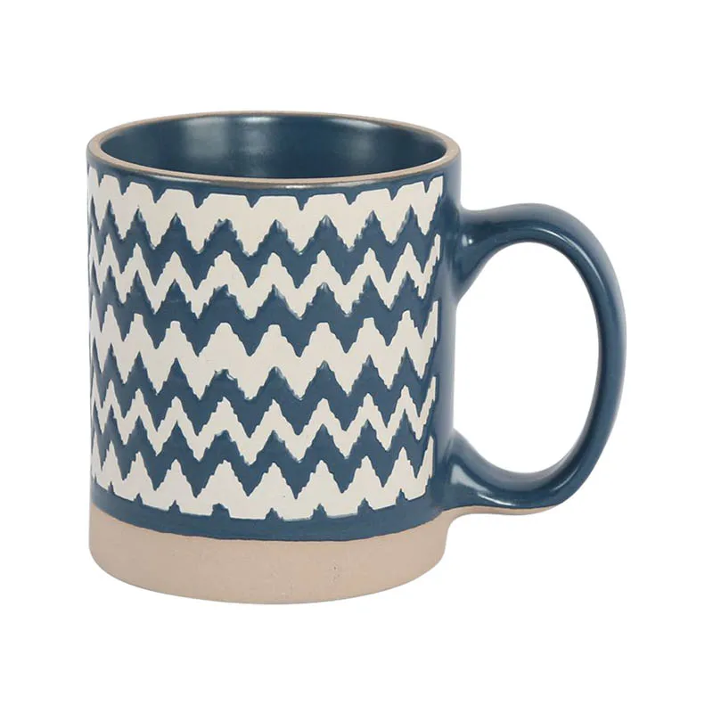 Blue New Design Geometric Pattern Straight Cup Large Capacity Coffee Cup Ceramic Coffee Cup Exposed Tire Color