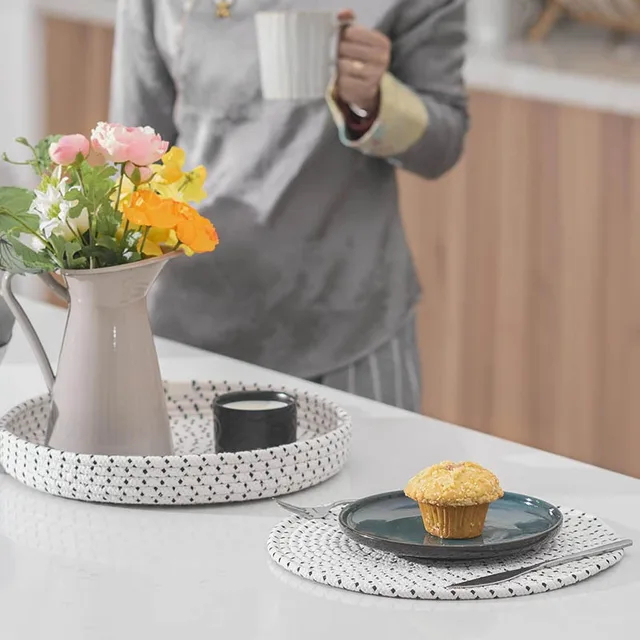 Durable Cotton Rope Braided Desktop Placemat Non-Slip Anti-Scalding Plate Mat Eco-Friendly Insulation for Home for Amazon