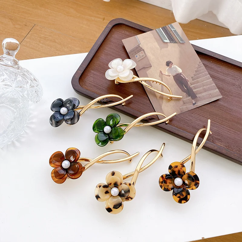 Модные корейские леопардовые вилки для волос Yucat аксессуары ацетатные жемчужные цветочные французские