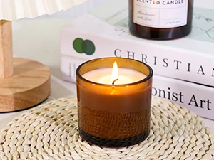 4 oz Amber Empty Glass Candle Jars With Bamboo Lid With Stickers and ...