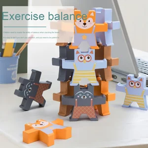 KABI Wooden Bear Balance Blocks Kids' Building Block Set Stacking Toy for High Toy Stacking Made of Wood