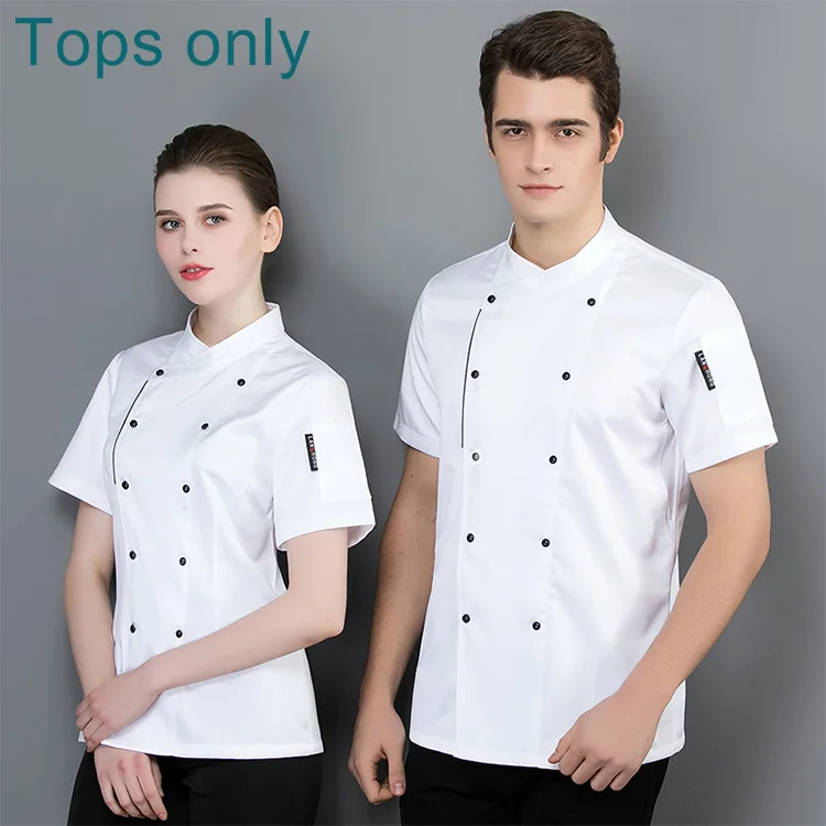 Chef Coat Double-Breasted Short Sleeve Cook Jacket Kitchen Restaurant Uniform 
