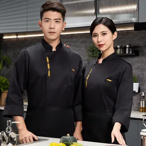 Golden Wheat Long-Sleeved Autumn Winter Chef Coats for Men Woven Fabric Cross-Border Hotel & Restaurant Bar Uniforms