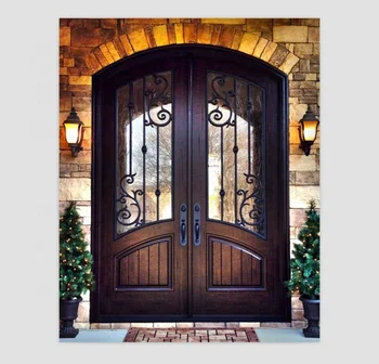 Wrought iron solid wood main entrance door design