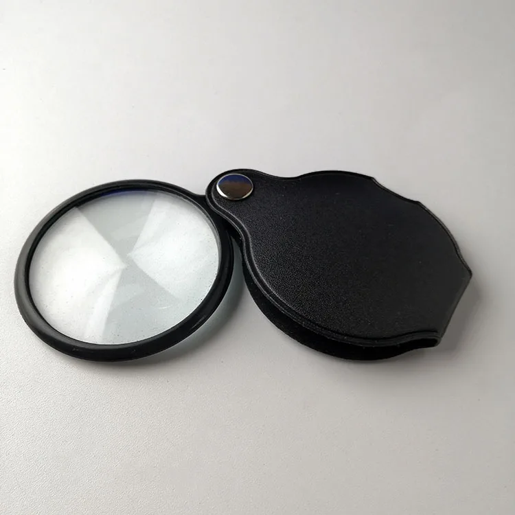 High Definition 5X Multiple Glass Len Folding Leather Pouch Magnifier Portable 