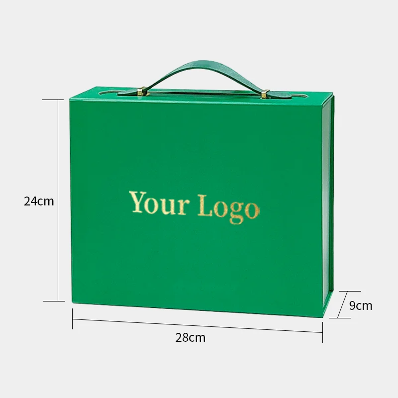 Custom Logo Gift Box Made From Exquisite Recyclable Carton with Practical Leather Handle