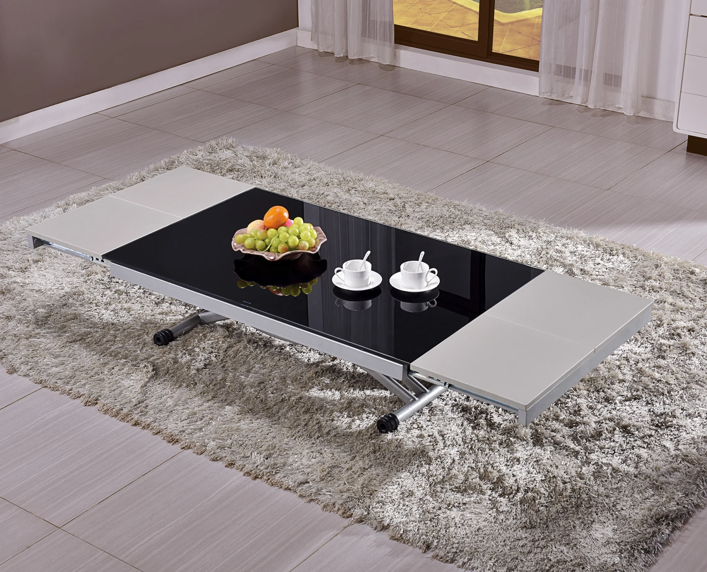 Glass Dining Table Set Coffee Table Convertible Classic Italian Transforming Folding up and Down Dining Room Furniture