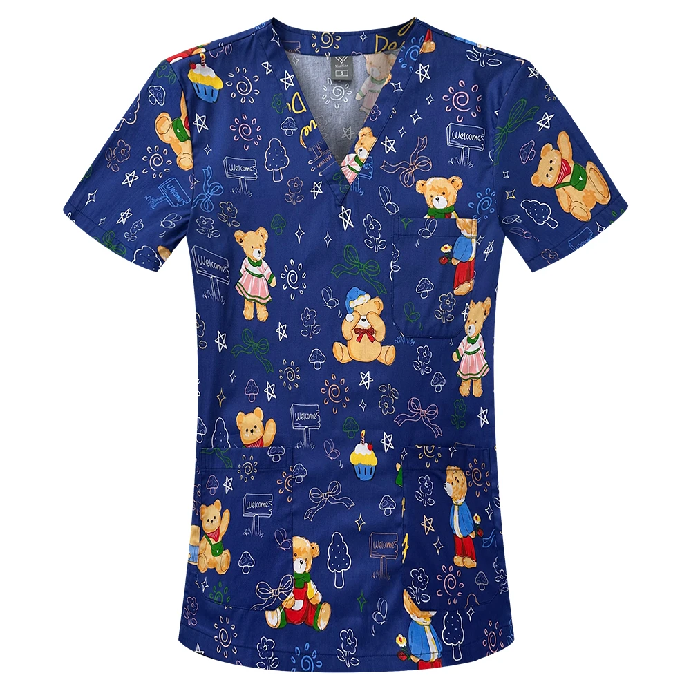 High Custom V-Neck Short Sleeve Nursing Scrubs Uniforms for Women Cute  Hospital Spa Beauty Salon Medical Christmas Animal Design
