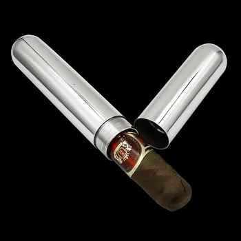 Portable Custom Silver Stainless Steel Travel Cigar Humidor Metal Stock Container Holder Cigar Tube