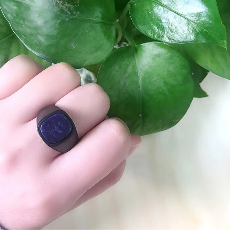 Custom Gemstone 316 Stainless Steel Lapis Lazuli Nature Stone Rings IP Black Jewelry for Women Men Elegant Finger Accessories
