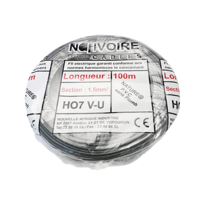 High Quality Copper Wire 1.5mm Electric Cable HO7 V-U  Single Core Cable For Cote d'Ivoire Market