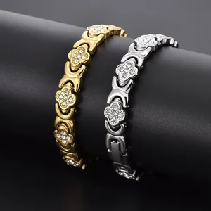 316 Stainless Steel Clover Flower Design Healthy Magnetic Bracelet for Men Women