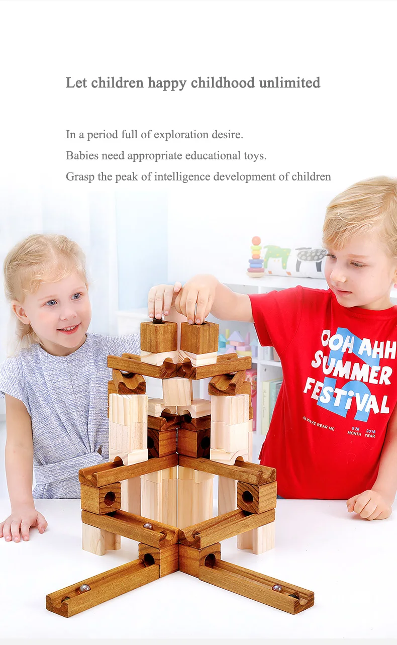 OEM Children'S Educational Wooden Marble Track Building Blocks ISO9001