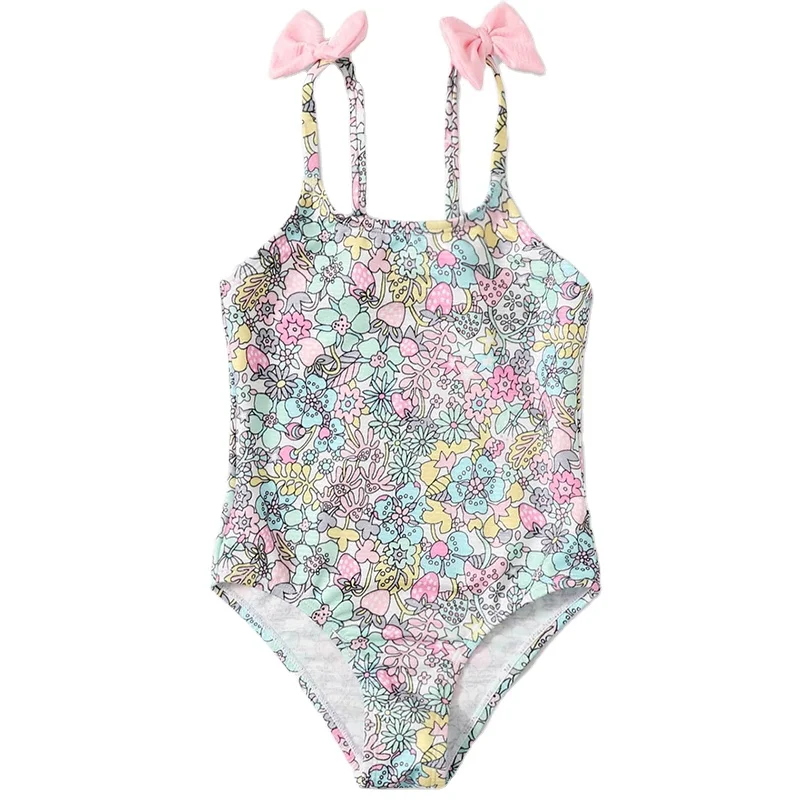 Sporty One Piece Recycled Bathing Suit Toddler Floral Geometric Print 50+ UV Solid Kids Girl Swimsuit Swimwear Kids