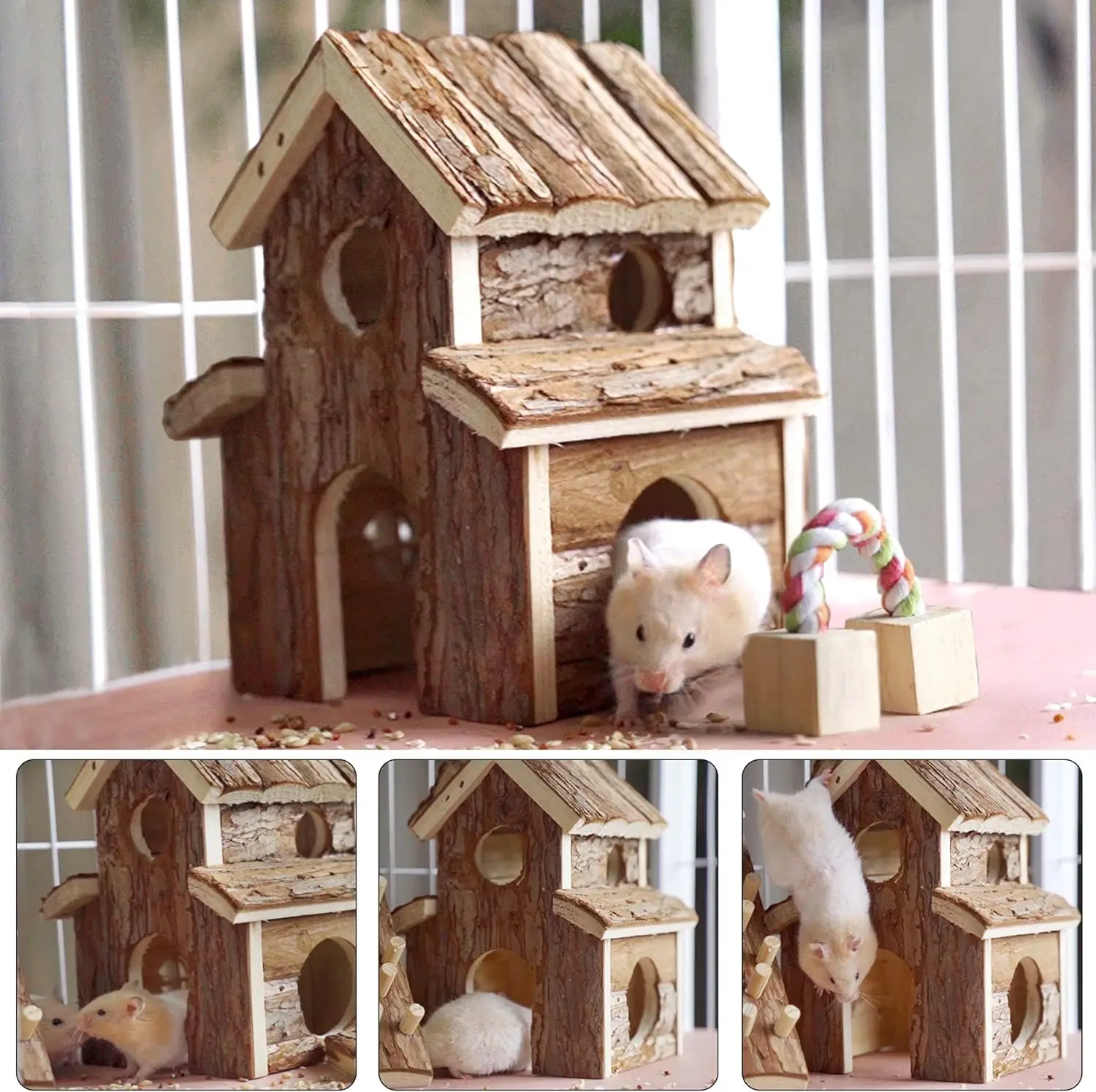 View of Small Animal Activity Toy Hamster Houses Hideouts Wooden Rat Playground ...