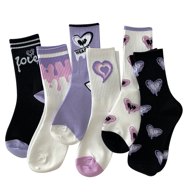 Cotton wicking purple heart-shaped macaron trend cute can be customized girls sports mid-tube socks