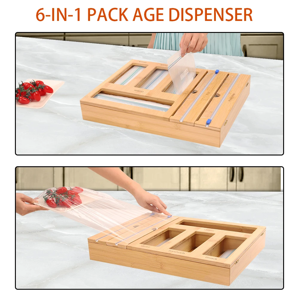 Wholesale Bamboo Ziplock Bag Storage Organizer and Dispenser for