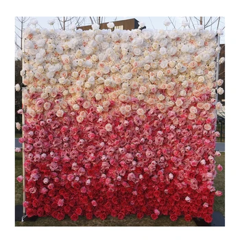 Gradient wedding artificial 5d rose flower wall fabric backdrop for wedding decoration