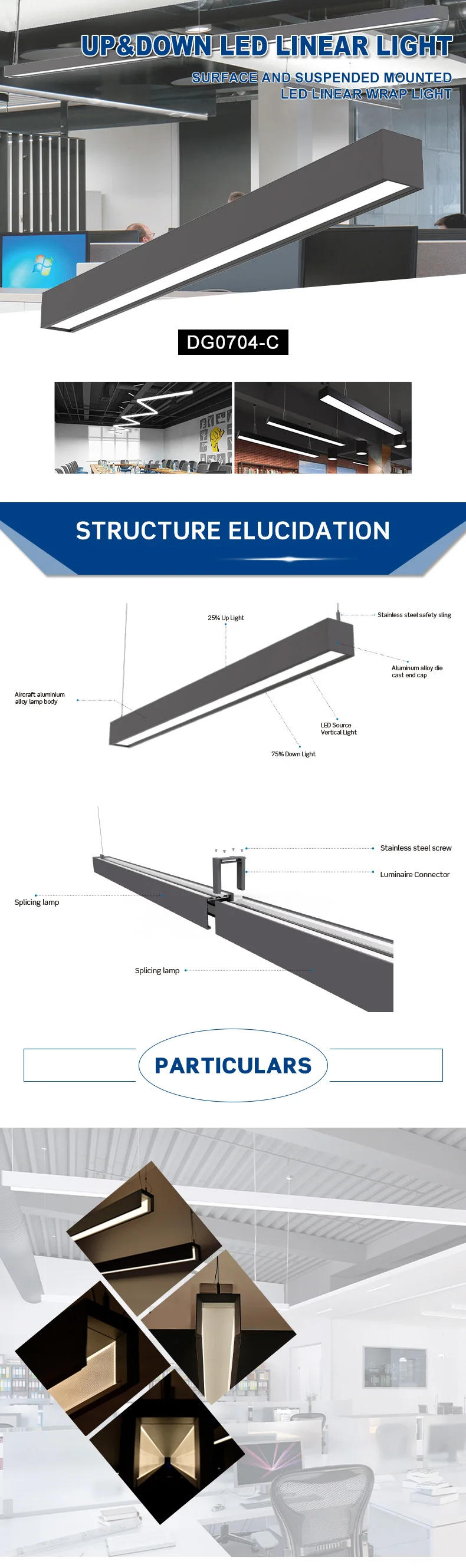 Led Linear Light Aluminum Led Strip Light With Up And Down Fixture 25w ...