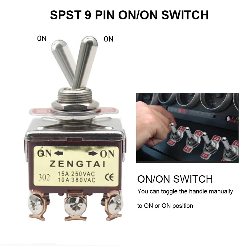 ZengTai 302 on on 2 Position 9 Pin  Brass Mini Locking  Toggle Switch for Car